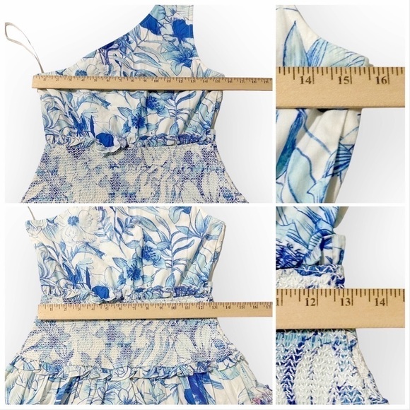 NWT Rococo Sand Amaya One Shoulder Floral Print Mini Dress, Size S, Color Blue - Picture 15 of 16